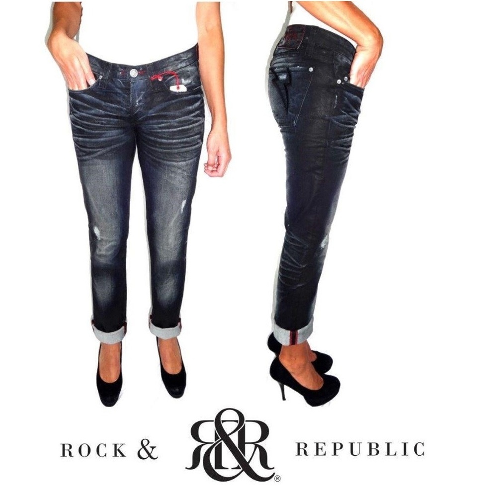 Rock & Republic Slim Straight Jeans Low Rise Blue
